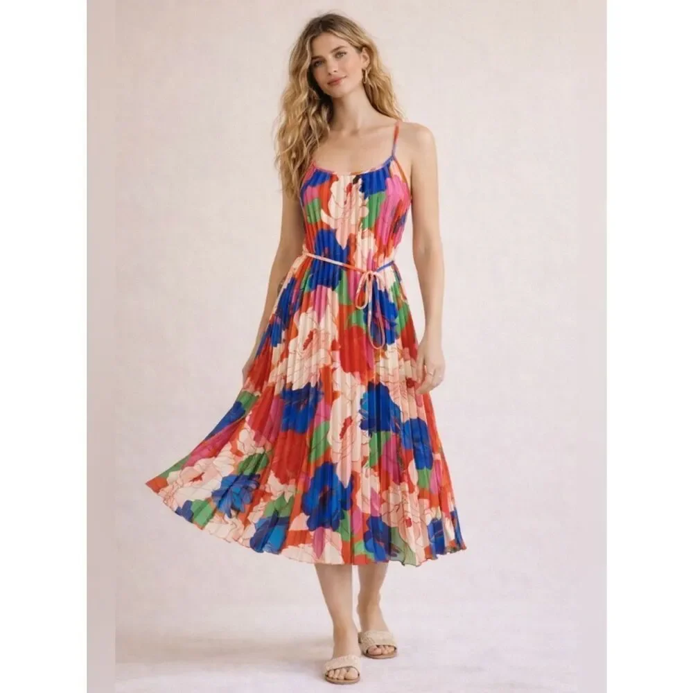 Sam Edelman Retro Floral Plisse Midi Dress NWT